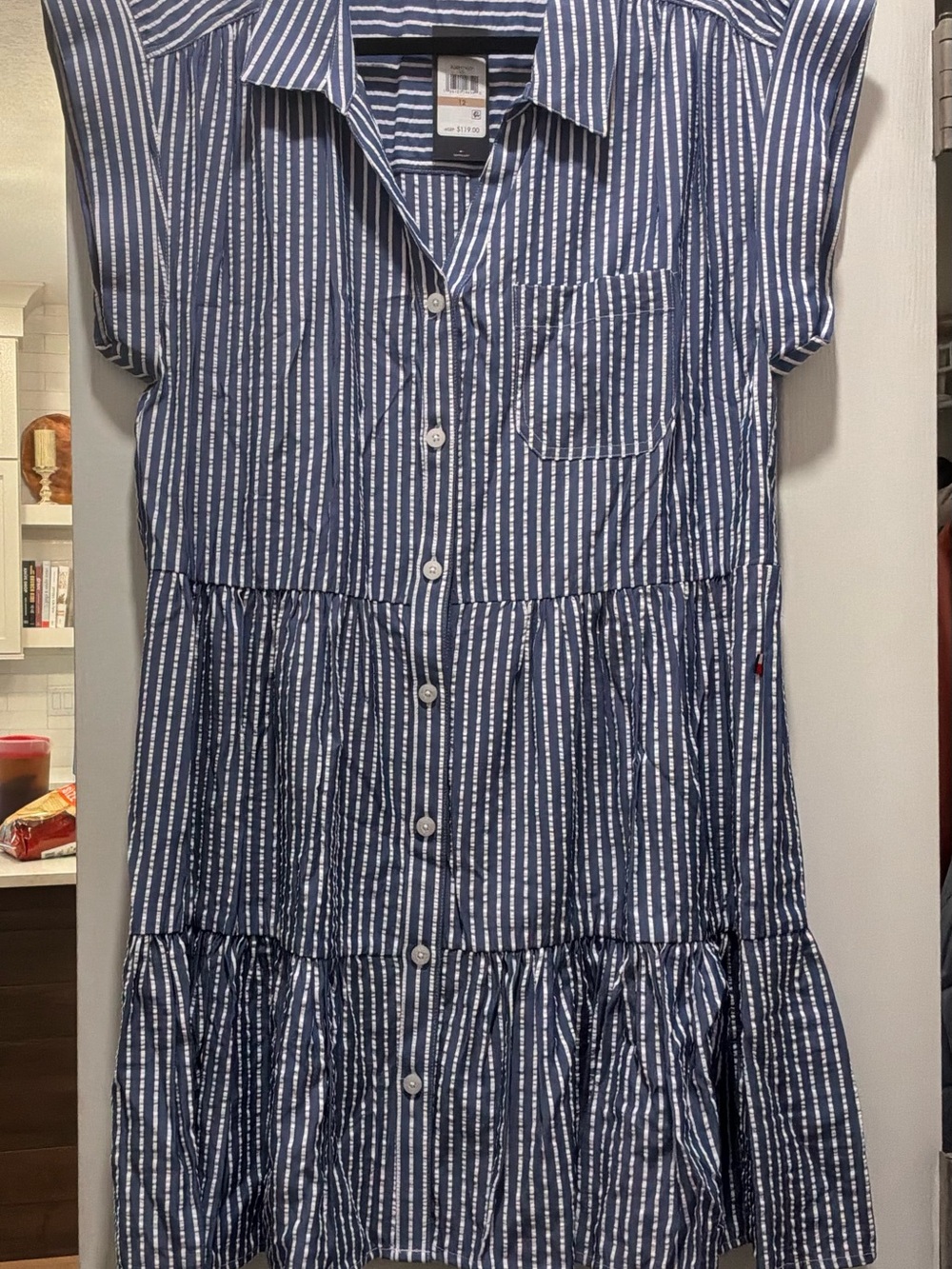 Tommy Hilfiger Navy and White Striped Button-Front Casual Dress NWT SZ 12